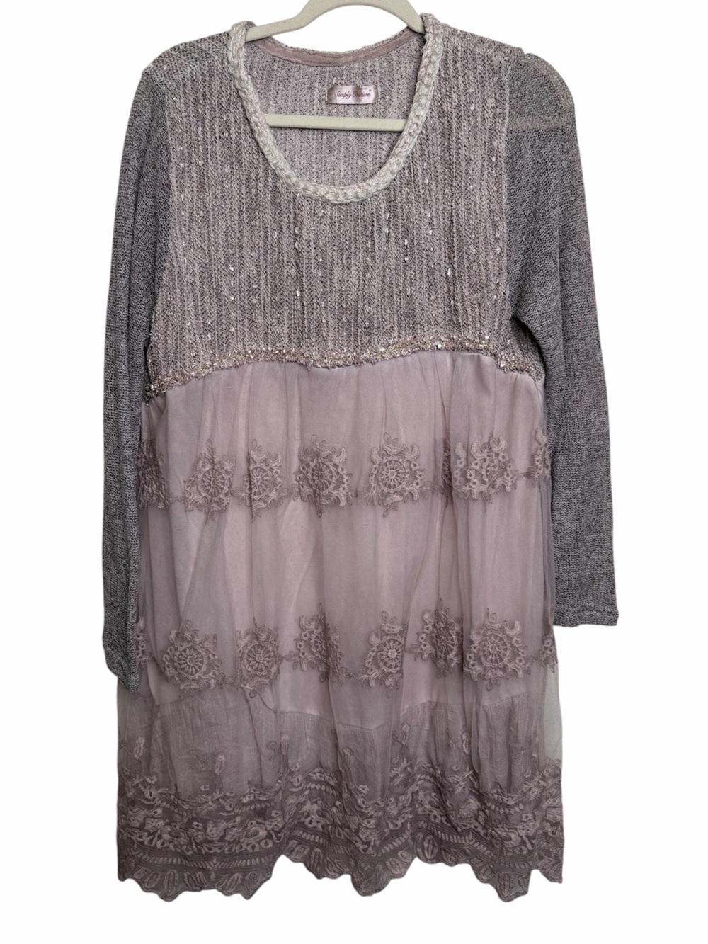 Simply Couture Lace Sweater Babydoll Dress Long Sleeve Sz XL Purple Whimsy Fairy